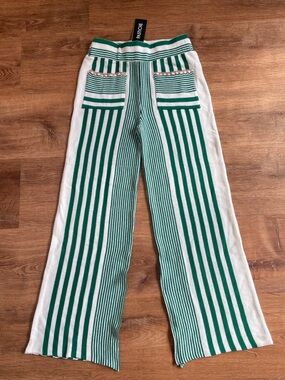Pastiche Anthropologie NEW Pepe Knit Striped Pants Small Green Contrast Wide Leg
